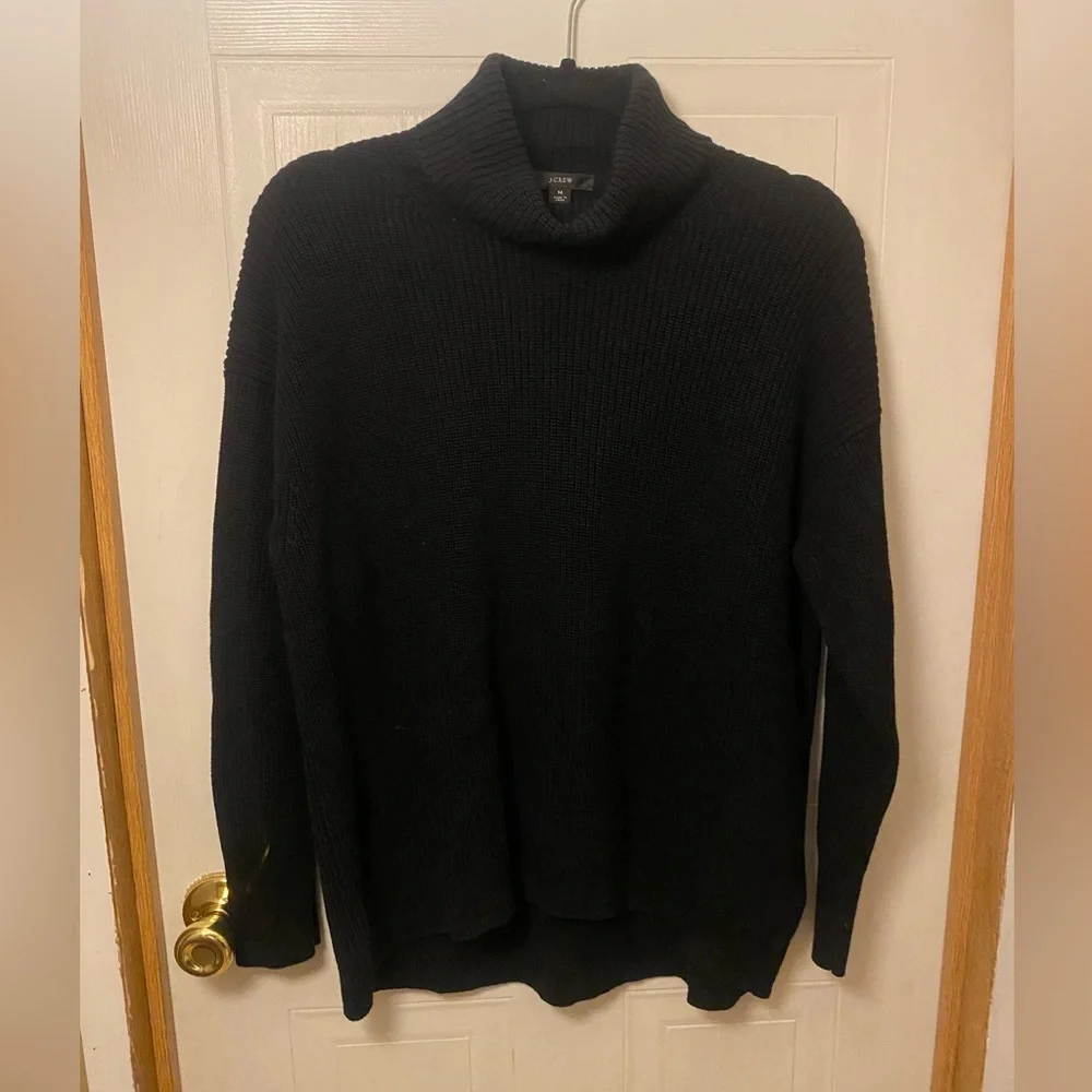 J. Crew Oversized Black Ribbed Turtleneck Sweater Cashmere/Cotton